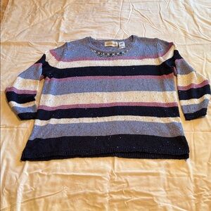 Alfred Dunner Women's Size Large Striped Sweater - Blue, Pink, Cream